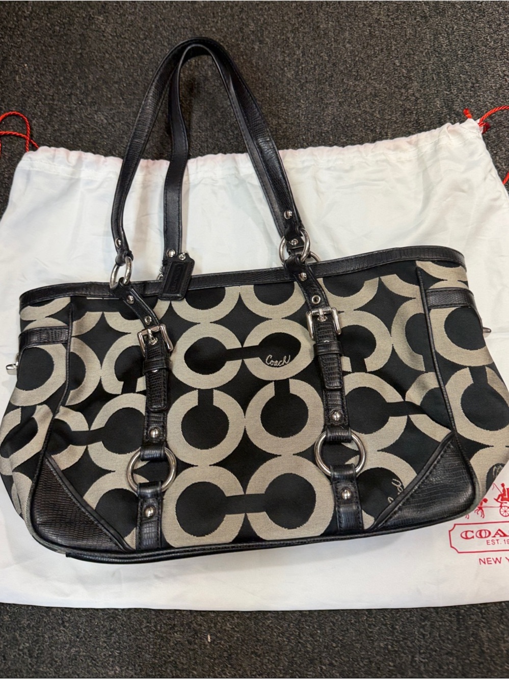 Coach Gallery Optic Beige and Black Signature Bag